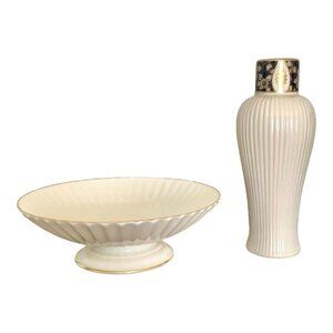 Vintage Lenox Small Bowl and Botanical Vase Gilt Porcelain Set